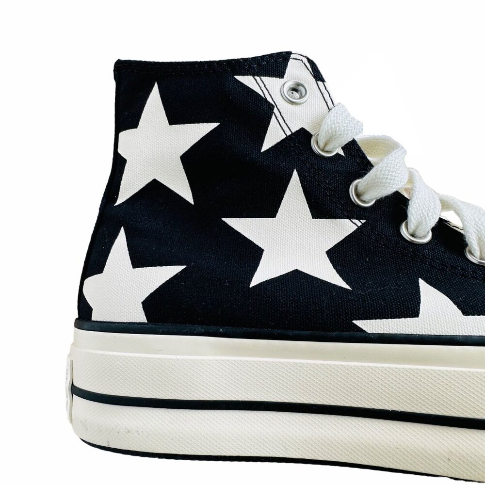 ✨Converse Women Shoes 9.5 Ctas Lift Platform Hi Large Stars Black Beige A09903C - Picture 10 of 10
